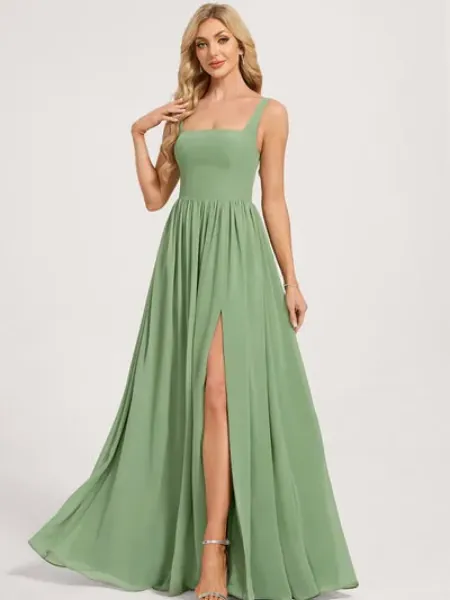 Kristy A Line Square Chiffon Dress